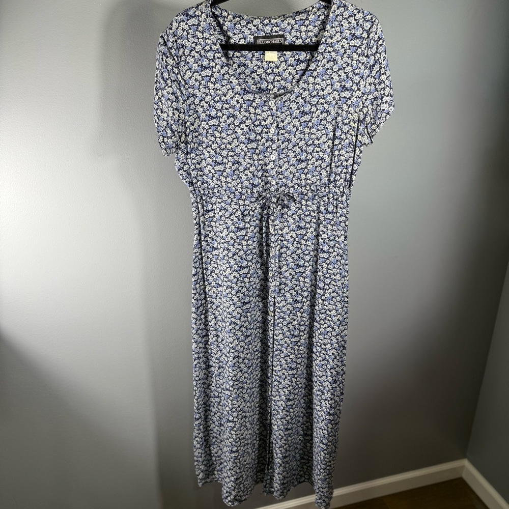 Vintage E.D. Michaels Blue and White Floral Maxi Dress